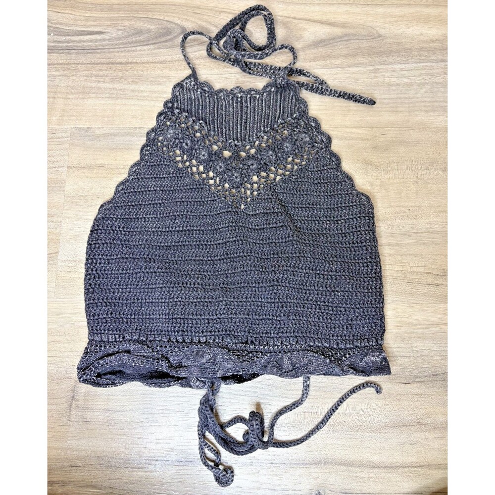 Forever 21 Black Knit Cropped Halter Top Minimalist Festival Summer Size S Small